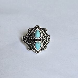 PEAR  TURQUOISE  POLISHED CABECHON NEW LADIES SIZE 6 RING